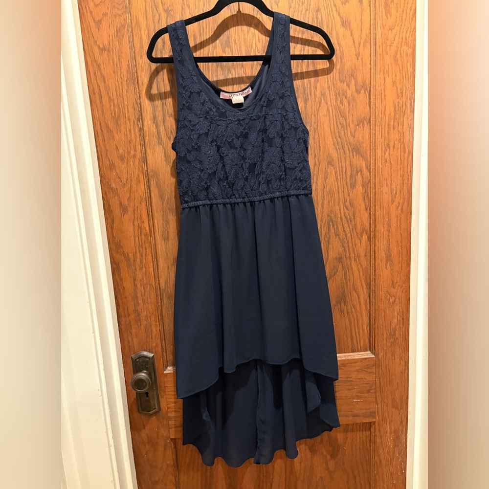 Grayson Navy Lace Top High-Low Dress (M)